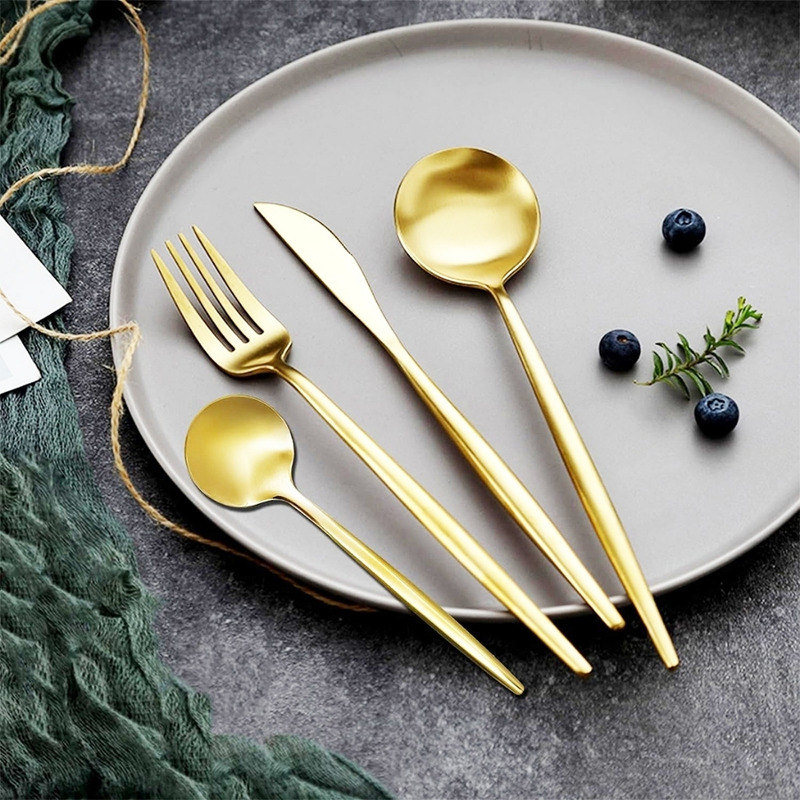 24 Peças Talheres Dourado de Aço Inox Garfo Colher Faca Colher De Mesa