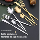24 Peças Talheres Dourado de Aço Inox Garfo Colher Faca Colher De Mesa