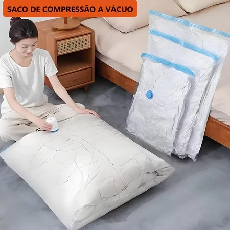 Kit 5/10 Saco a Vacuo COM ou SEM Bomba Organização de Roupas Mala Viagem Guarda Roupas Edredom Cobertor Vários Tamanhos