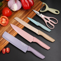 Kit de Conjunto Facas Coloridas/Pretos Tesoura Descascador Cozinha Gourmet 6 Peças